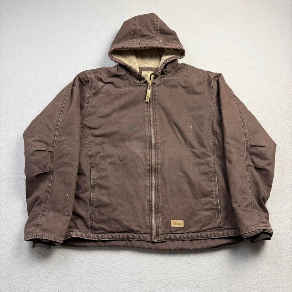 Berne Brown Work Jacket Sherpa Lined Hooded Canvas XL Vintage